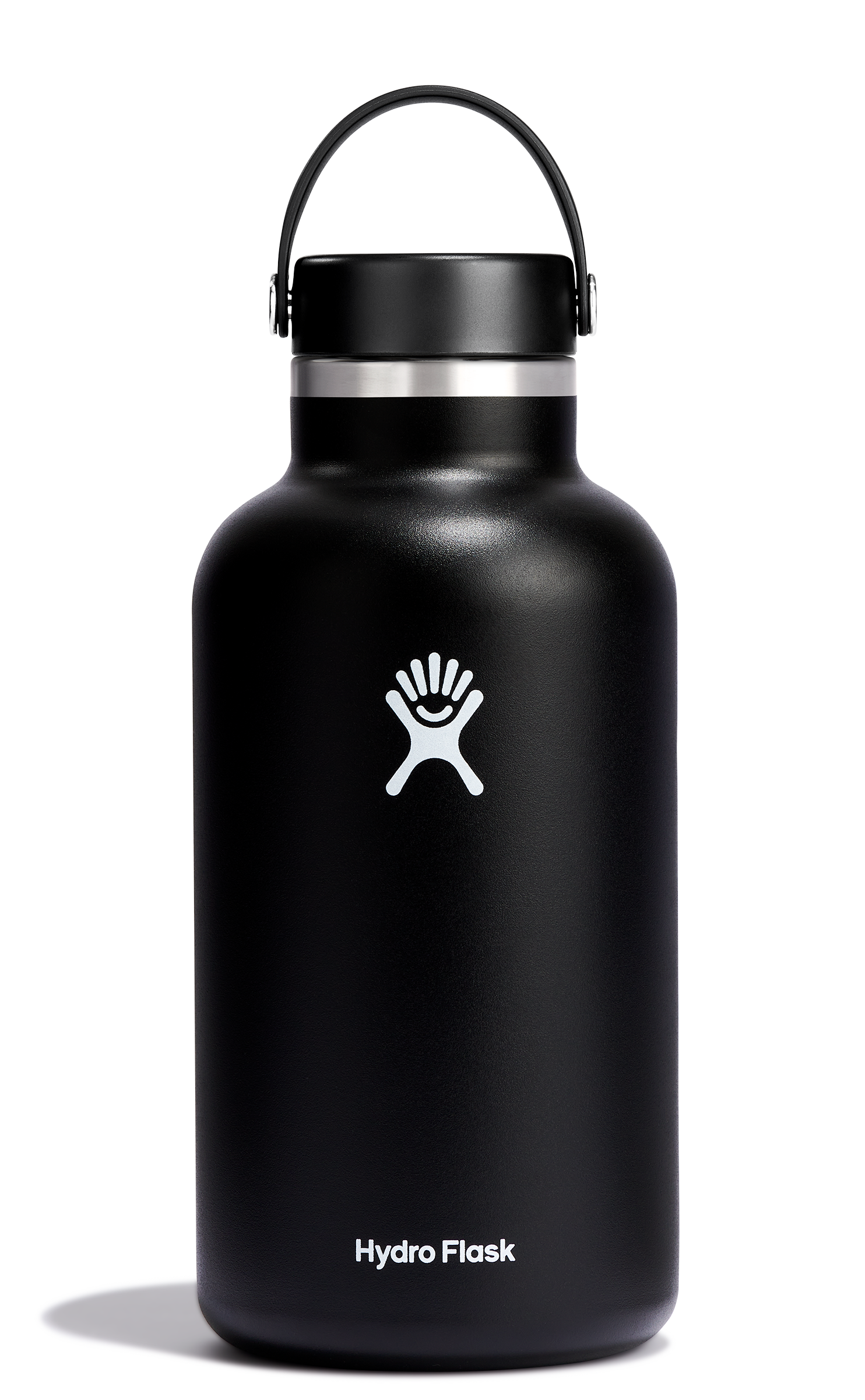 Black Hydro Flask Wide Mouth Insulated Water Bottle with Flex Cap, designed for durability and temperature retention.